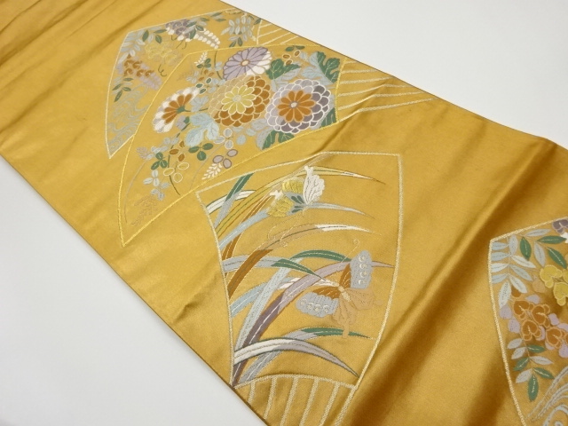 JAPANESE KIMONO / VINTAGE FUKURO OBI / WOVEN BUTTERFLY & FLORAL PLANTS